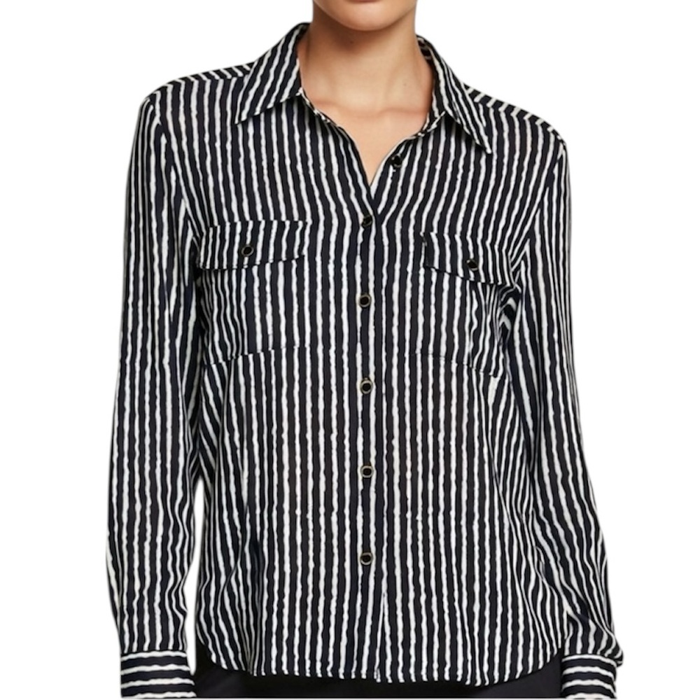 CIEL & NEIGE Black And Cream Striped Button Down Blouse